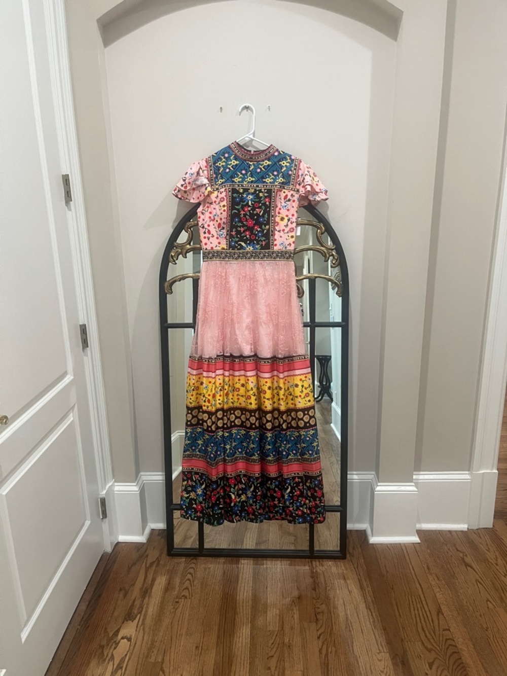 Girls' Pink Patchwork Floral Maxi Dress